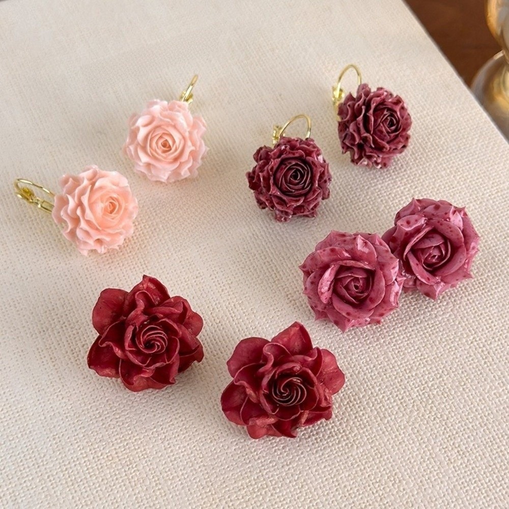 Flower Preservation Resin - Pendientes de Rosa Artificial Dulce, Pendientes